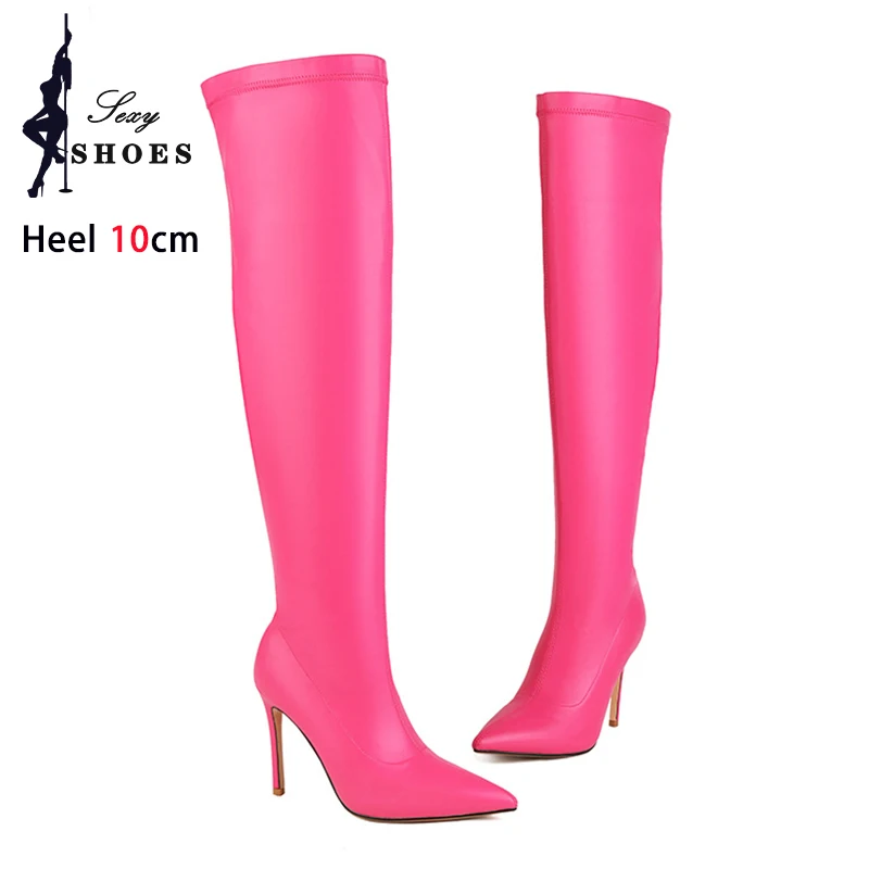 Thigh High Boots Women Brown Stiletto High Heels Club Autumn Winter Female Shoes Pointed Toe Over-the-knee Boots Plus Size 46