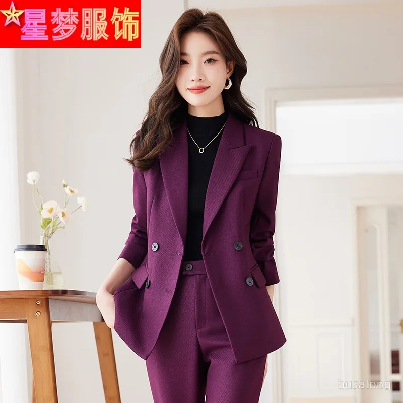 Purple Suit Women\'s Autumn Clothing High-End Hotel Manager Work Clothes High Sense Two-Piece Suit Professional Tailored Suit For