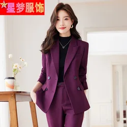 Purple Suit Women's Autumn Clothing High-End Hotel Manager Work Clothes High Sense Two-Piece Suit Professional Tailored Suit For