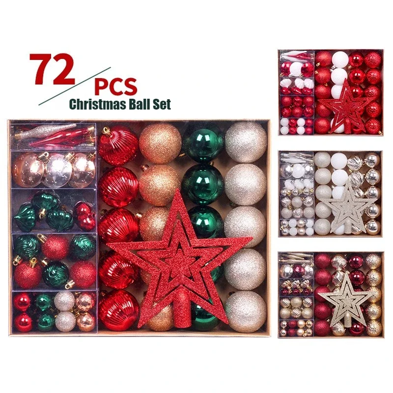 72pcsChristmas Ball Ornaments Special Shape Sequin Christmas Tree Party Decoration Christmas Spheres Pendant  Tree Top Star 2026