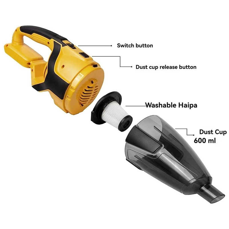 Cordless Vacuum Cleaner Compatible With Dewalt 20V Battery (Tool Only)Handheld Vacuum For Floor Carpet Pet Hair