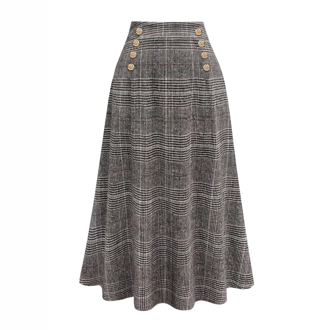 

Ретро тонкая темпераментная юбка больших размеров для женщин, клетчатая модная пригородная юбка, электронная коммерция