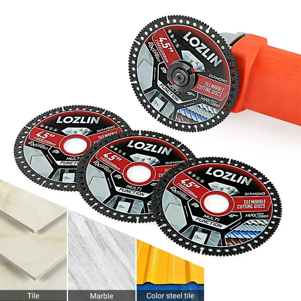 LOZLIN 4.5 Inch Multi Material Diamond Cutting Blade 115mm Ultra Thin Dry Cut Saw Blade for Angle Grinder Tile Ceramic Porcelain Marble Granite Stone Metal Precise Cutting Trimming Chamfering Abrasive Disc