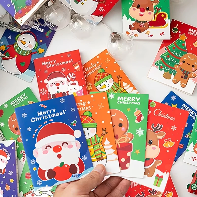 12/24 Christmas Mini Portable Notebooks, Cartoon Prints (Santa Claus / Snowman / Gingerbread Man / Reindeer), Multi-Pattern Mix, Holiday Souvenirs, Student Notebooks, Party Favors