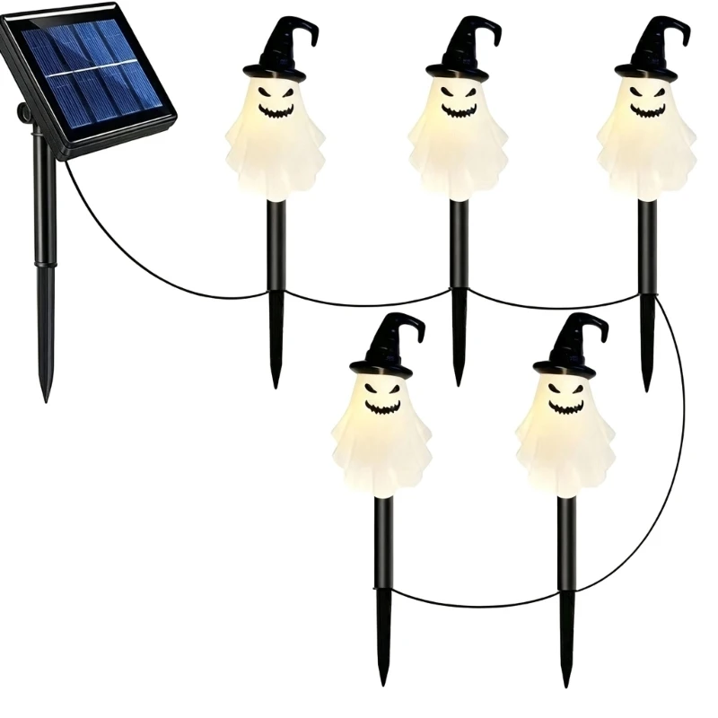 Solar Halloween Figurine Stake Lights, 5 Piece Yard Decoration Set with Hat Topped Character Design for Lawn, Garden, and 37JD