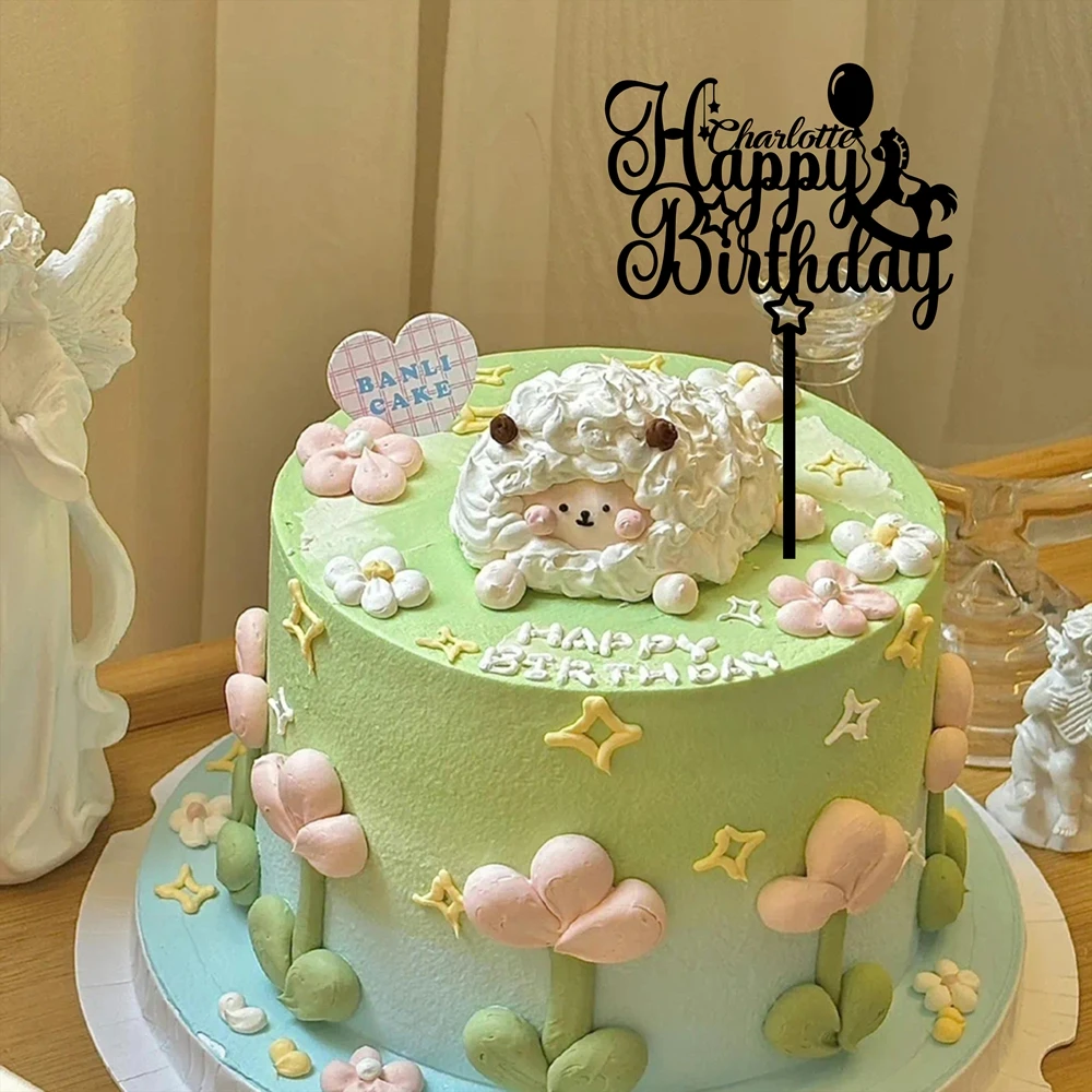 1PC Affordable Happy birthday wishes with star patterns Customized Name Cake Sign Cake Ornaments Unique Birthday Party Décor