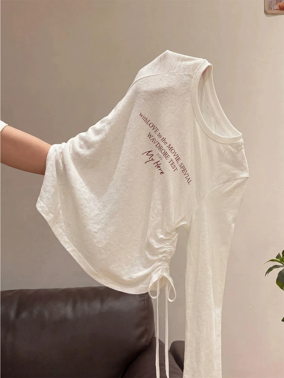 Korean Style Long Sleeve T-Shirt Women's Loose Fit Cotton Top High Waist Drawstring Air Conditioning Sun Protection Anti-Aging