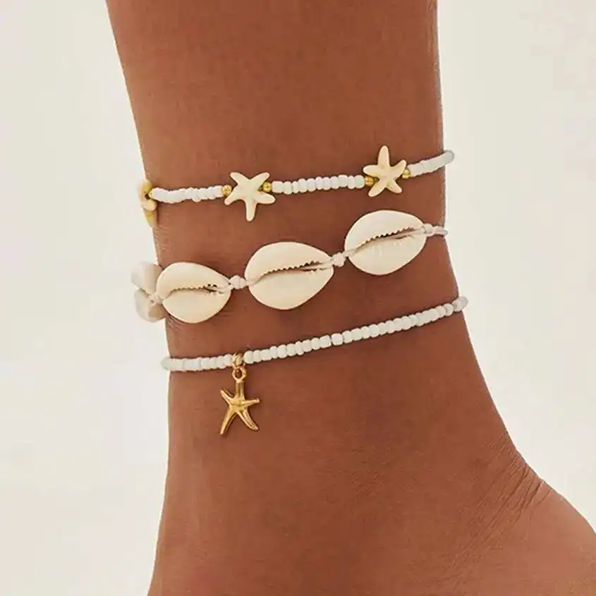 Ingemark 3 Teile/satz Böhmen Conch CCB Reis Perlen Fußkettchen für Frauen 2025 Sommer Strand Urlaub Fuß Ketten Schmuck Zubehör Geschenk