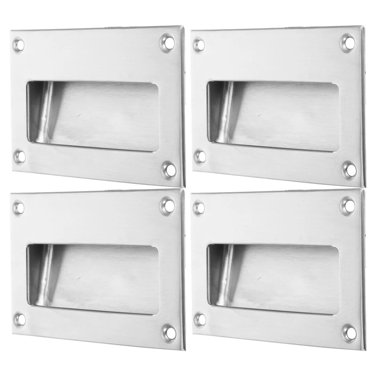 4Pcs Stainless Steel Flush Pull Handles Rectangular Recessed Sliding Closet Door Pulls Silver Built-in Concealed Door Hardware
