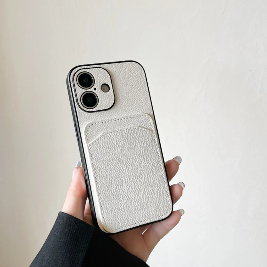 Casing Ponsel Saku Kartu Untuk Iphone 16 15 14 13 Pro 12 11 Max Plus 16Pro Kulit Cincin Lensa Casing Ponsel Kesederhanaan 15Pro Penutup Keras