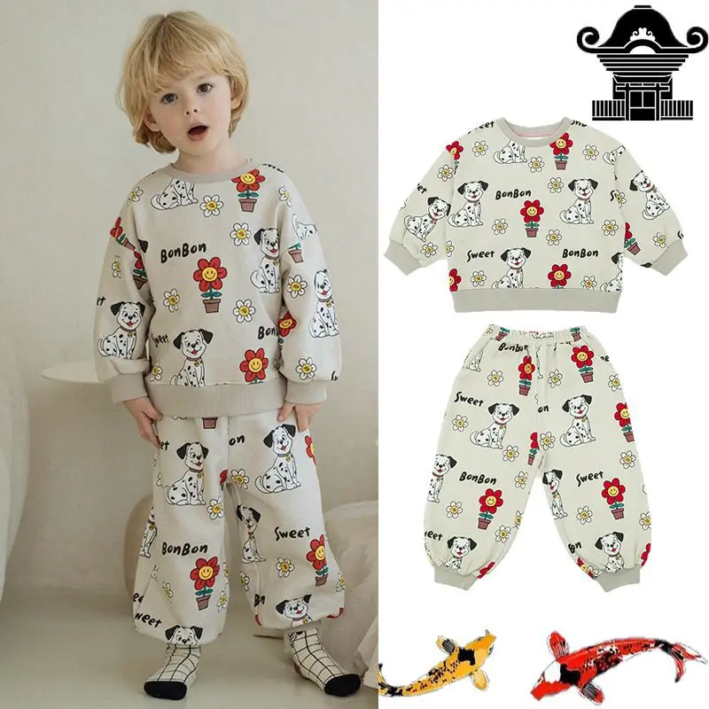 

Jenny&Dave Spot 2024 Spring New Products for Children's Leisure, Cute Spotted Dog Full Print Wardrobe, Two Piece Set for Childre