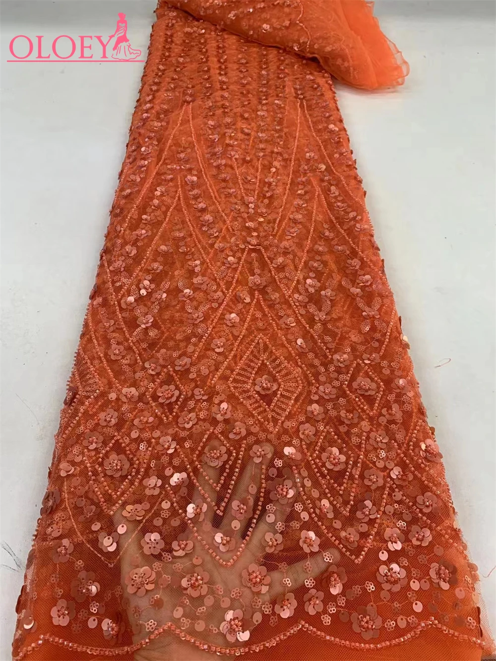 Fashion Elegant French Embroidery Beaded Lace Fabric African Nigerian With Sequins Fabric For Wedding Dress