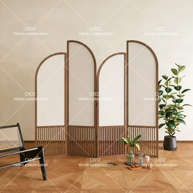 Medieval Modern Simple Solid Wood Screen Partition Folding Mobile Room Divider for Living Room Entrance Bedroom Sofa Corner
