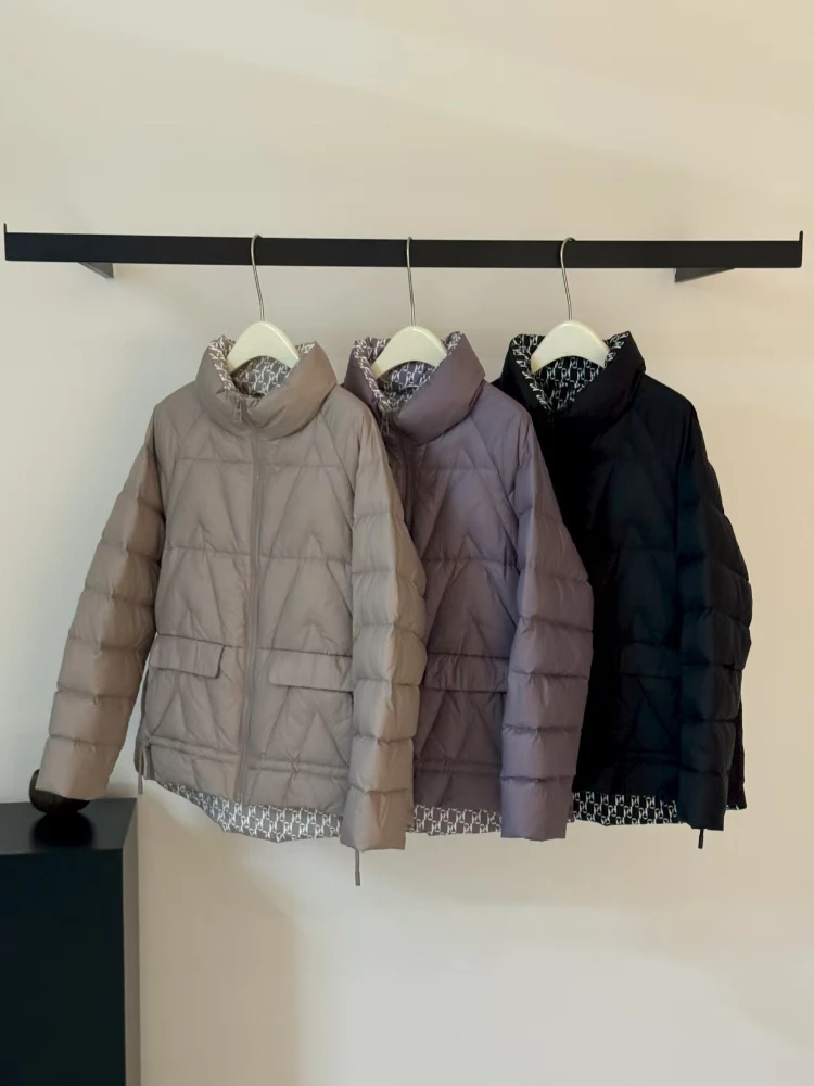 2025 nova cor sólida parkas inverno leve para baixo jaqueta moda casual solto elegante feminino pato branco puffer casaco outerwear