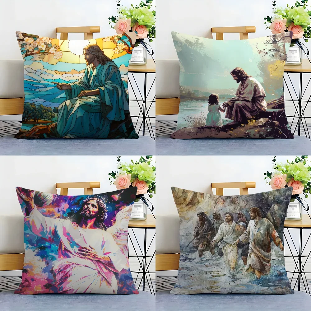 Jesus Christ Portrait Christian Art Pillow Case Plush Fabric Soft  Pillowcase Double Sided Print Cushion Cover Household Gifts