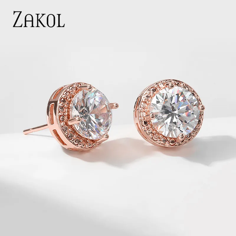 ZAKOL Elicate Small Round Stud Earrings Women with Shiny Cubic Zirconia Simple Versatile Accessories for Teens Fashion Jewelry