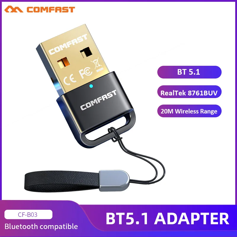 COMFAST USB Bluetooth 5.1 Data Receiver&Transmitter Free Drive USB Adapter Receiver Audio Dongle Wireless Adapter for PC Laptop