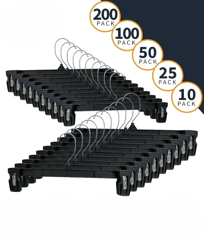 

Hot Sale.with Padded Pinch Clips, 14 Inch, 10 Pack Black Heavy Duty Plastic Pants & Skirt Bottom Hangers.NEW