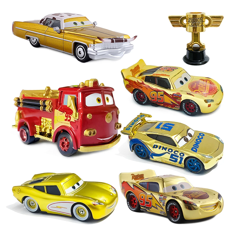 Cartoon-Autos, galvanisiertes goldenes Rennauto, Metall-Druckgussmodell, Legierungsmaterial, Anime-Figur, Kinderspielzeug, Geburtstagsgeschenke