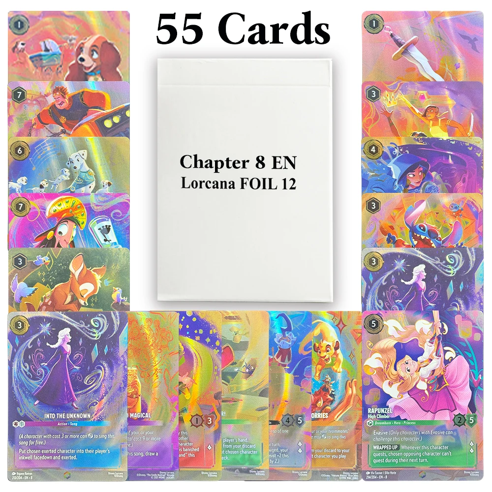 Lorcana Enchanted Foil Whole Set (55Cards/Set) Chapter 8 ENGLISH Cards Reign of Jafar Foil TCG Proxy Stitch Rapunzel Board Games