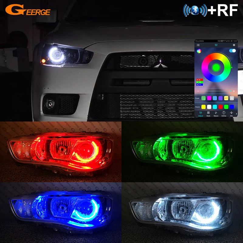 

For Mitsubishi Lancer VIII 10 X EVO 2008 - 2013 2014 Bluetooth App Multi-Color Ultra Bright RGB LED Angel Eyes Kit Halo Rings