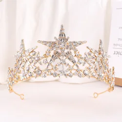 Baroque Star Crown Crystal Bridal Tiaras Rhinestone Pageant Diadem Bride Star Headdress Wedding Hair Accessories Tiara De Noiva