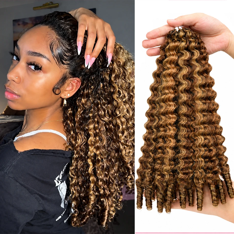 Extensions de cheveux humains bouclés birmans pré-bouclés 4/27 pour tresses, avec nœuds miracle sans nœuds, effet plumes, pour tresses au crochet