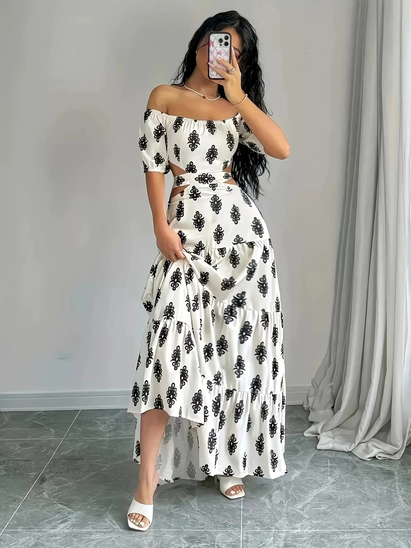 Robe longue à imprimé Floral pour femmes, nouvelle collection d'été, ligne a, asymétrique épaule dénudée, ceinture, Style vacances, robe à la mode pour femmes