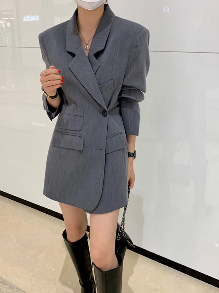 BZVW Office Lady Mid Length Blazer For Women Notched Long Sleeves Single Breasted Solid Color Coat 2024 Autumn New 25A8688