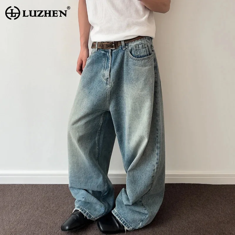 

LUZHEN Elegant Gradient Vintage Washed Baggy Denim Pants 2025 New Trendy High Quality Original Casual Male Jeans Clothes JY1550