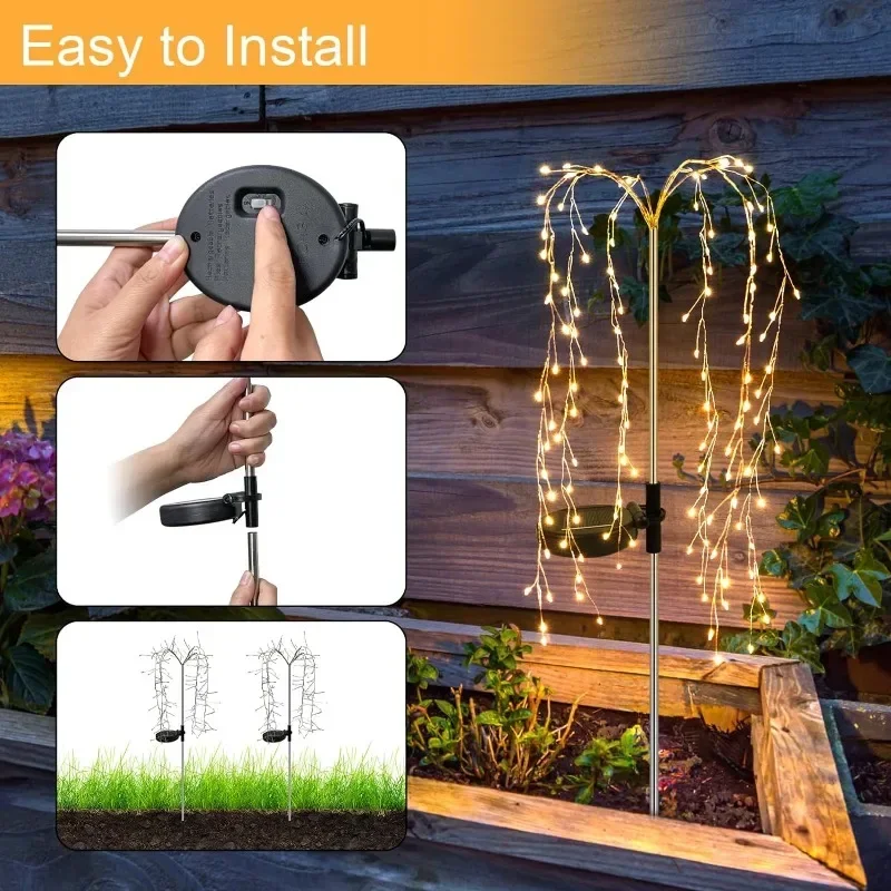 Solar Firework Light 8 Lighting Modes Outdoor Waterproof LED Solar Power Willow Trees Lights For Garden Lawn Courtyards Decor