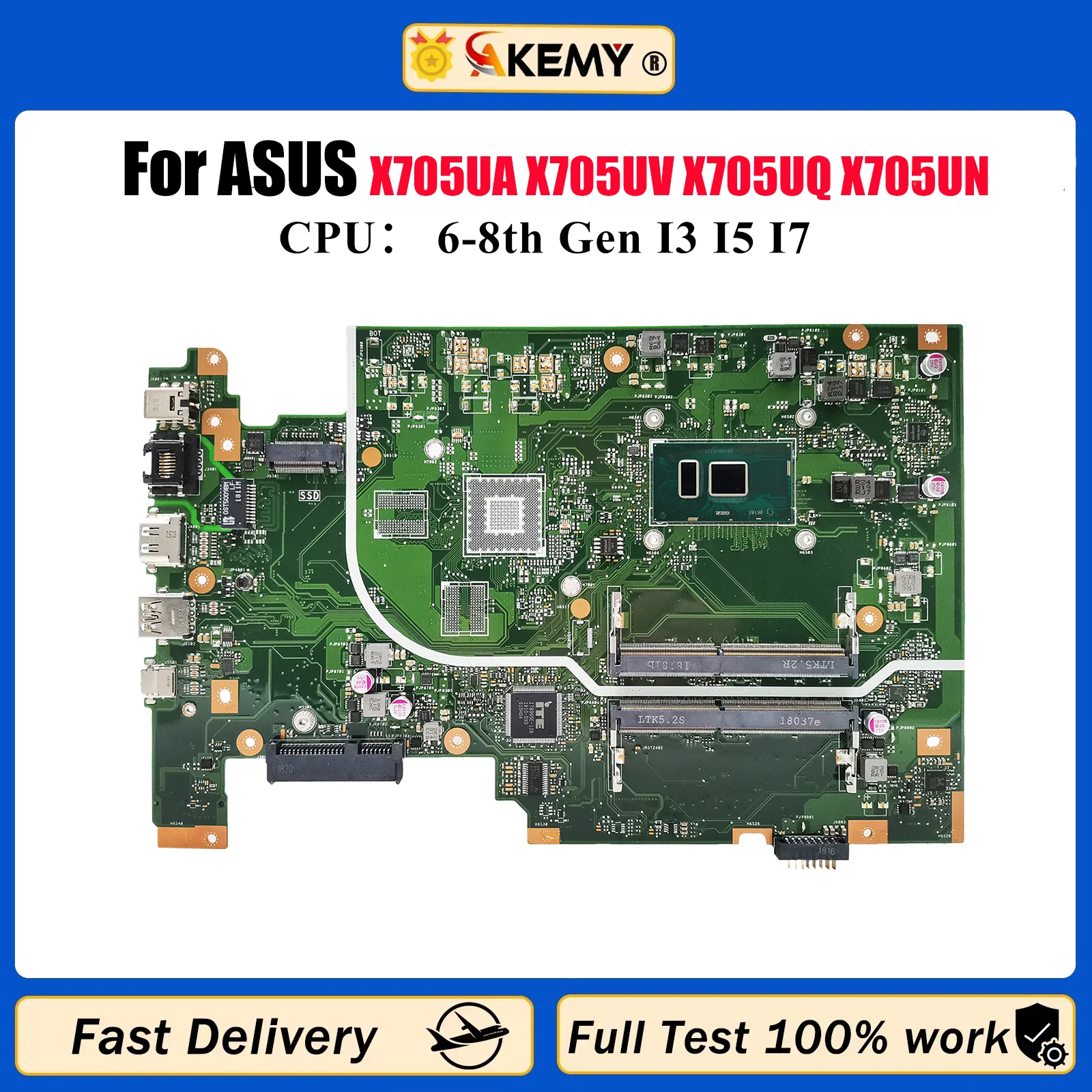 

X705UA Материнская плата для ноутбука ASUS VivoBook X705U X705UV X705UQ X705UN X705UB X705UF X705UNR X705UBP Материнская плата с процессором I3 I5 I7