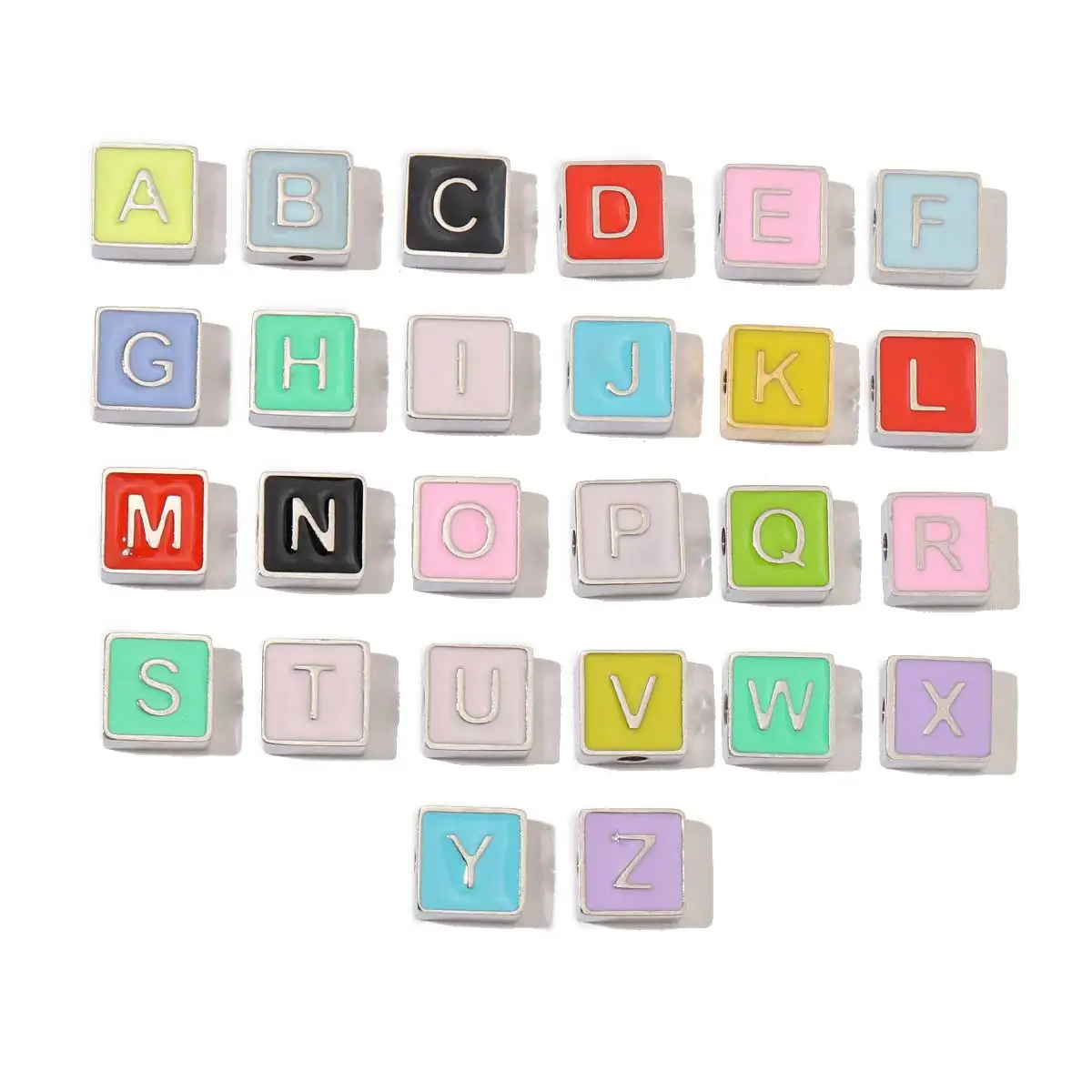 

26pcs/Lot Stainless Steel Colorful Enamel Alphabet Beads Wholes 26 Letters From A-Z DIY Making Bracelets Necklaces