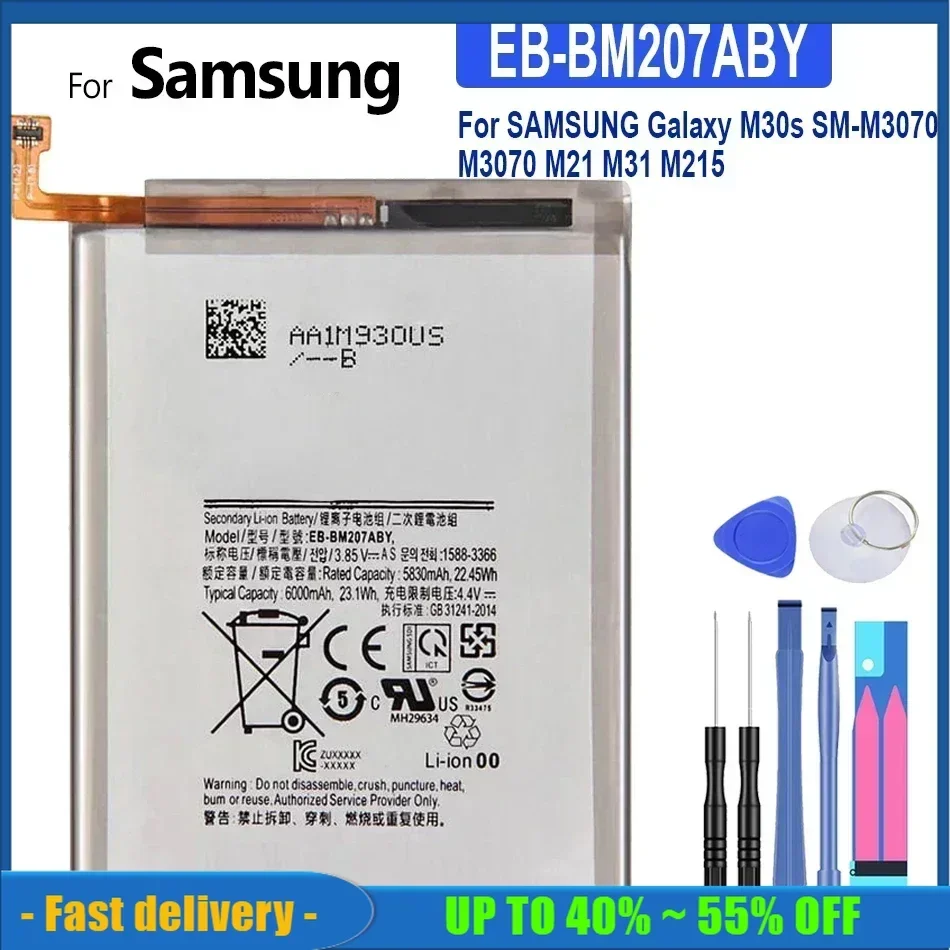 6000mAh EB-BM207ABY Replacement Mobile Phone Battery For SAMSUNG Galaxy M30s SM-M3070 M3070 M21 M31 M215 Smartphon Batteries