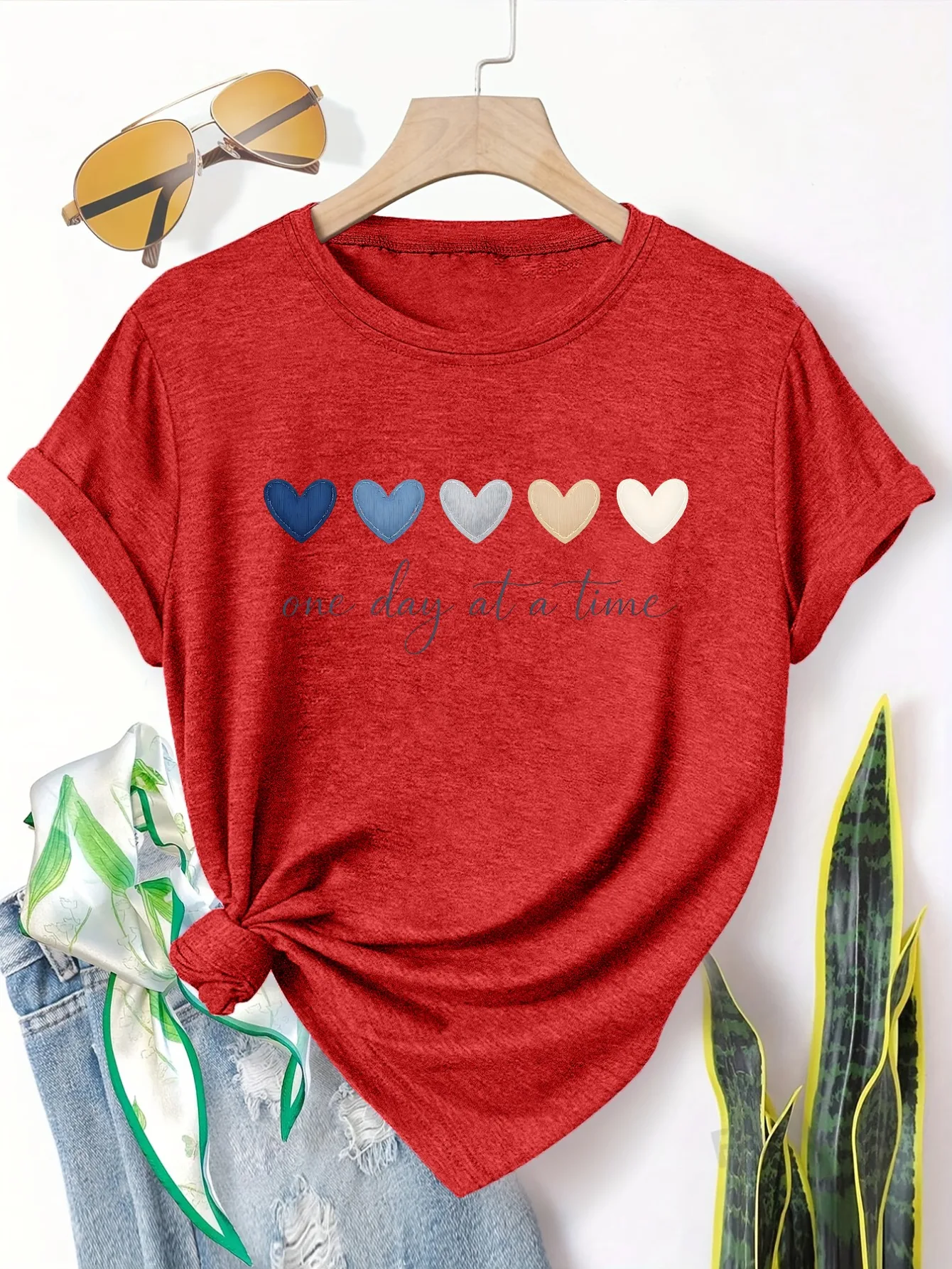 

Plus size women's short sleeve T-shirt One Day At A Time Must-haves for Spring and Summer summer outfits women's clothing