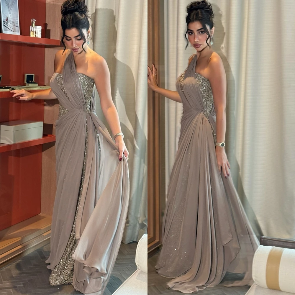

Customized Modern Strapless Sleeveless Evening Dress Exquisite Chiffon Prom Dresses Delicate Sweep Train Special Occasion Gowns