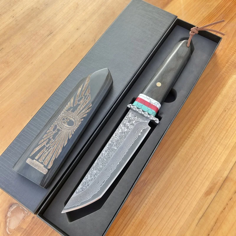 Japans handgemaakt smeden Damascus staal fruitmes, hoge hardheid, buiten kamperen, scherpe overleving, zelfverdediging,