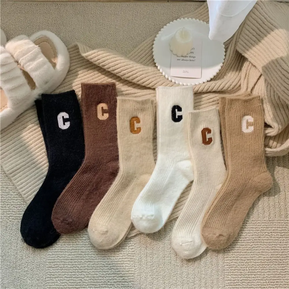 

Home Sock Long Letter C Women Wool Socks Soft Solid Color Warm Socks Warm Thicken Autumn Winter Socks Women