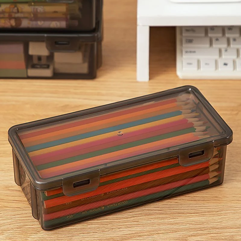 Black Transparent Pencil Case Box Large-capacity Stackable Storage Box Office School Pencil Case Supplies Pencil Storage