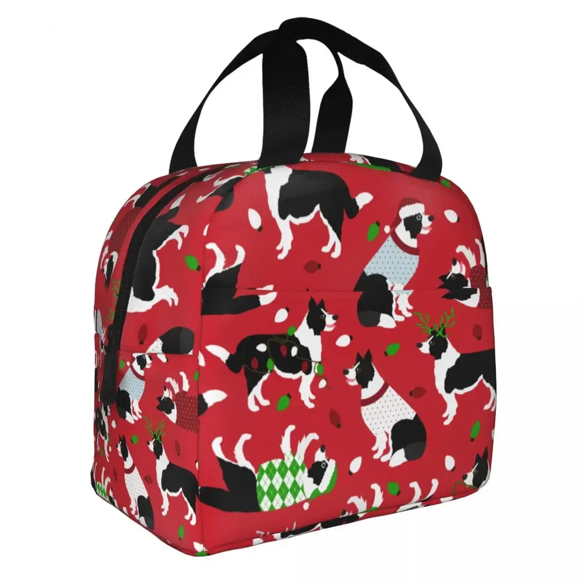 Christmas Border Collie Dog Insulated Lunch Bag Large Lunch Container Cooler Bag Tote Lunch Box Office Travel Girl Boy