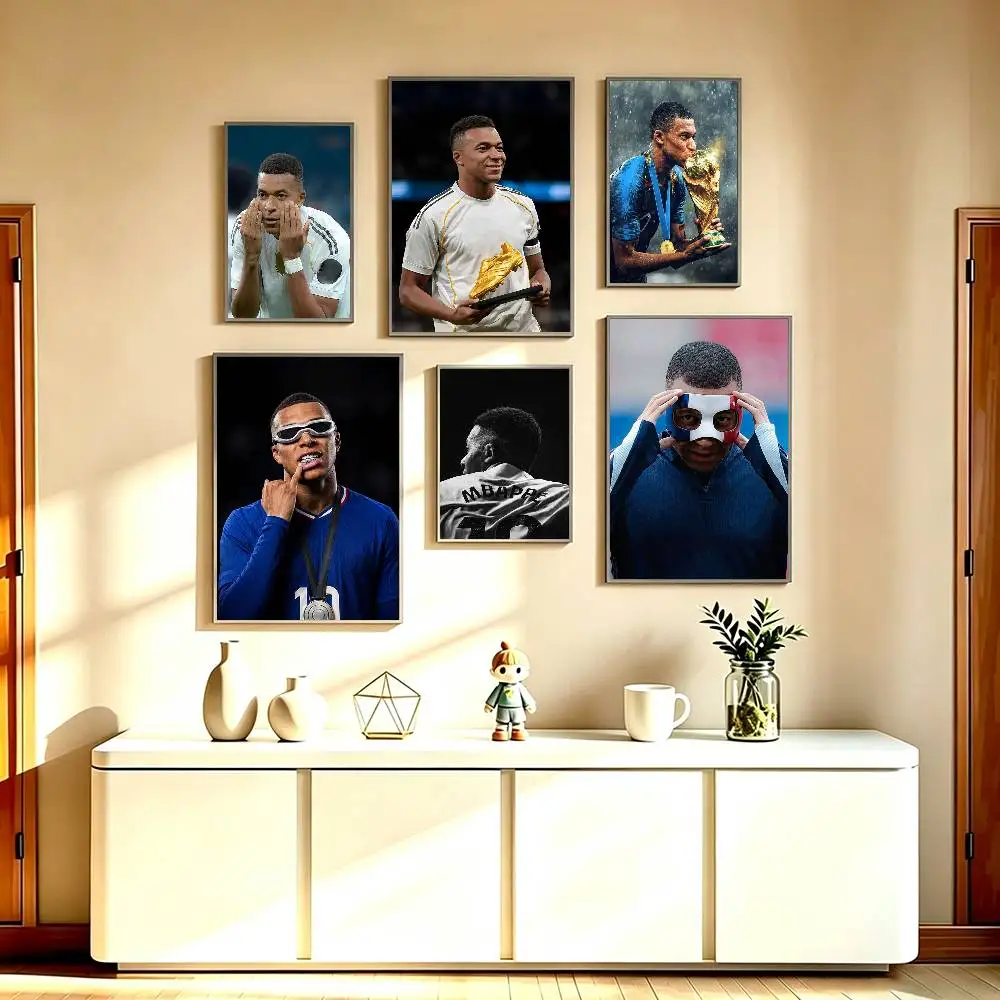 Football Prodigy Kylian Mbappe-10 Poster Waterproof Wall Art Sticker For Bar Living Room Vintage Decor High Quality Print Gift