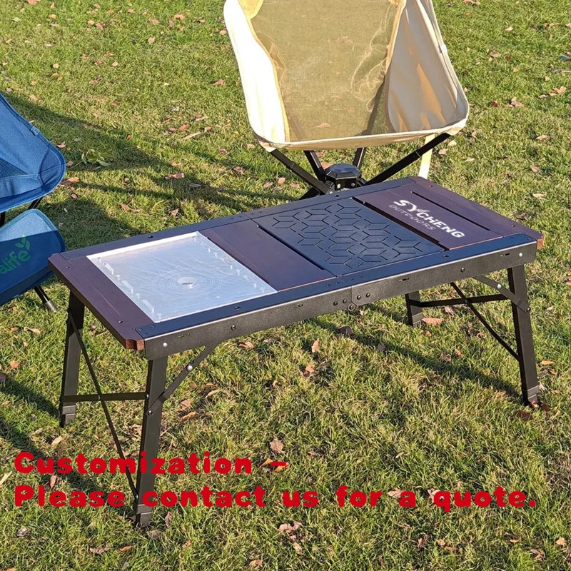 custom.Outdoor Multifunctional Metal Folding Camping Barbecue Table Aluminum and Wooden IGT Tactical Table