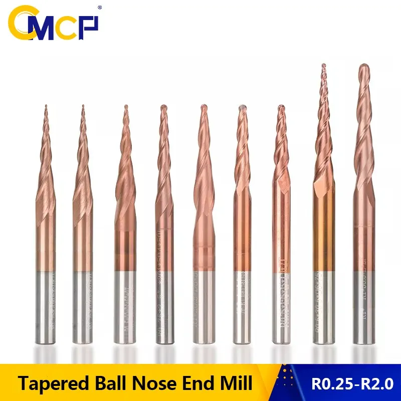 

CMCP Ball Nose Tapered End Mills HRC62 Carbide CNC Carving Bit Engraving Router Bit R0.25-R2.0 Wood Metal Milling Cutter Endmill