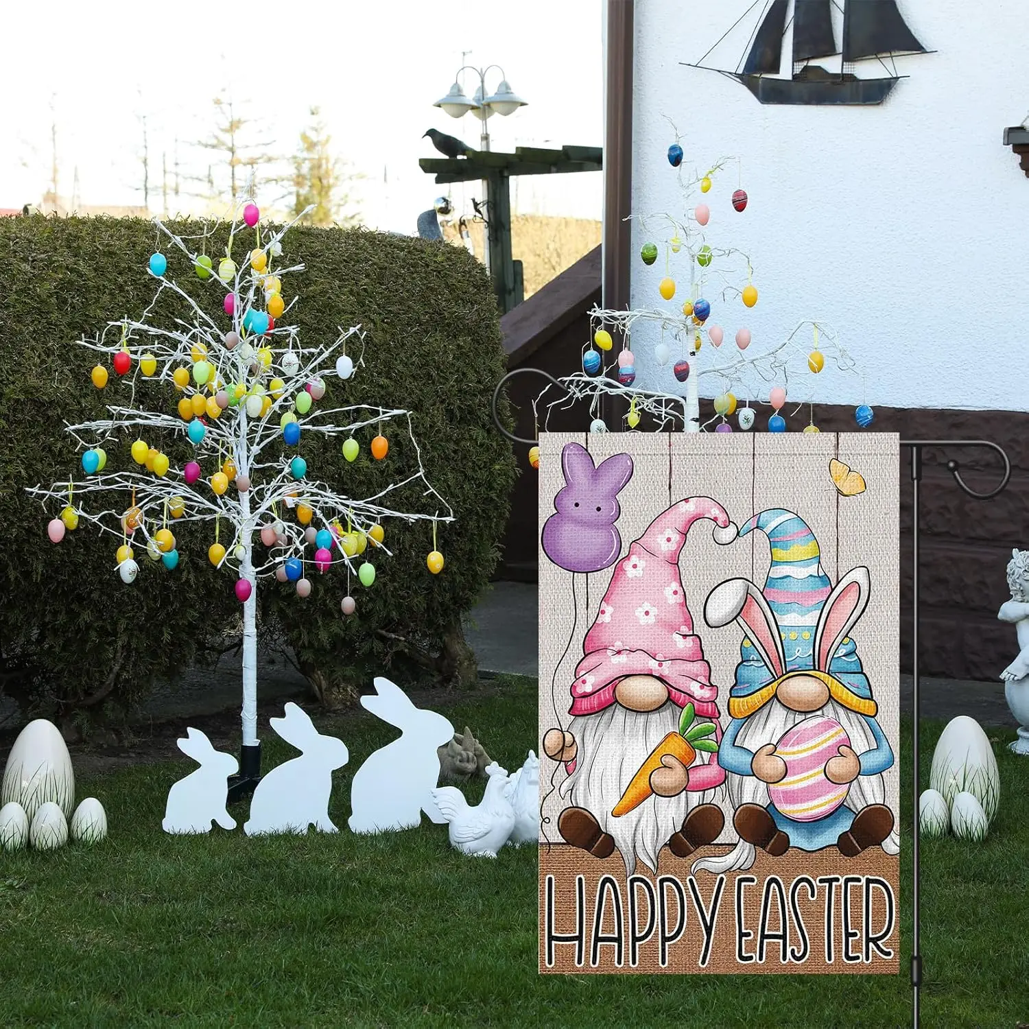 Easter Garden Flag 12×18 Double Sided, Vertical Burlap Gnomes Happy Easter Flags Outside Holiday Yard Decoration KKW AAL HHM yyi