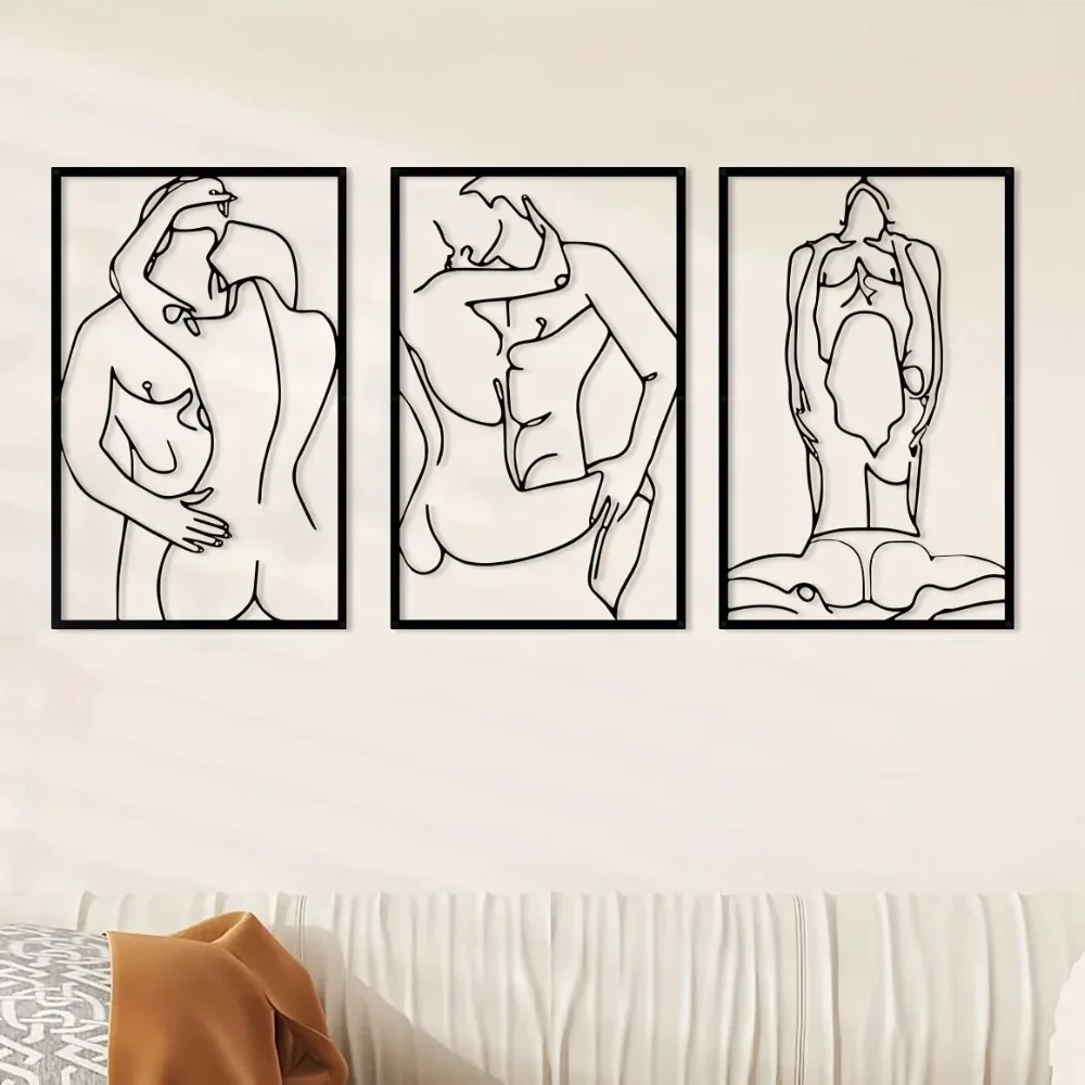 CIFbuy Metal Wall Art 3 Pcs Portrait Abstract Line Drawing Iron Sculpture for Kitchen Bathroom Living Room Bedroom Home Decor