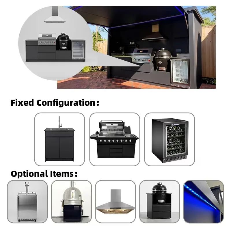 Modern Outdoor Kitchen Pod European Design Stainless Steel 304 Eco Friendly Cooking Station with Shed for Garden Patio SS304