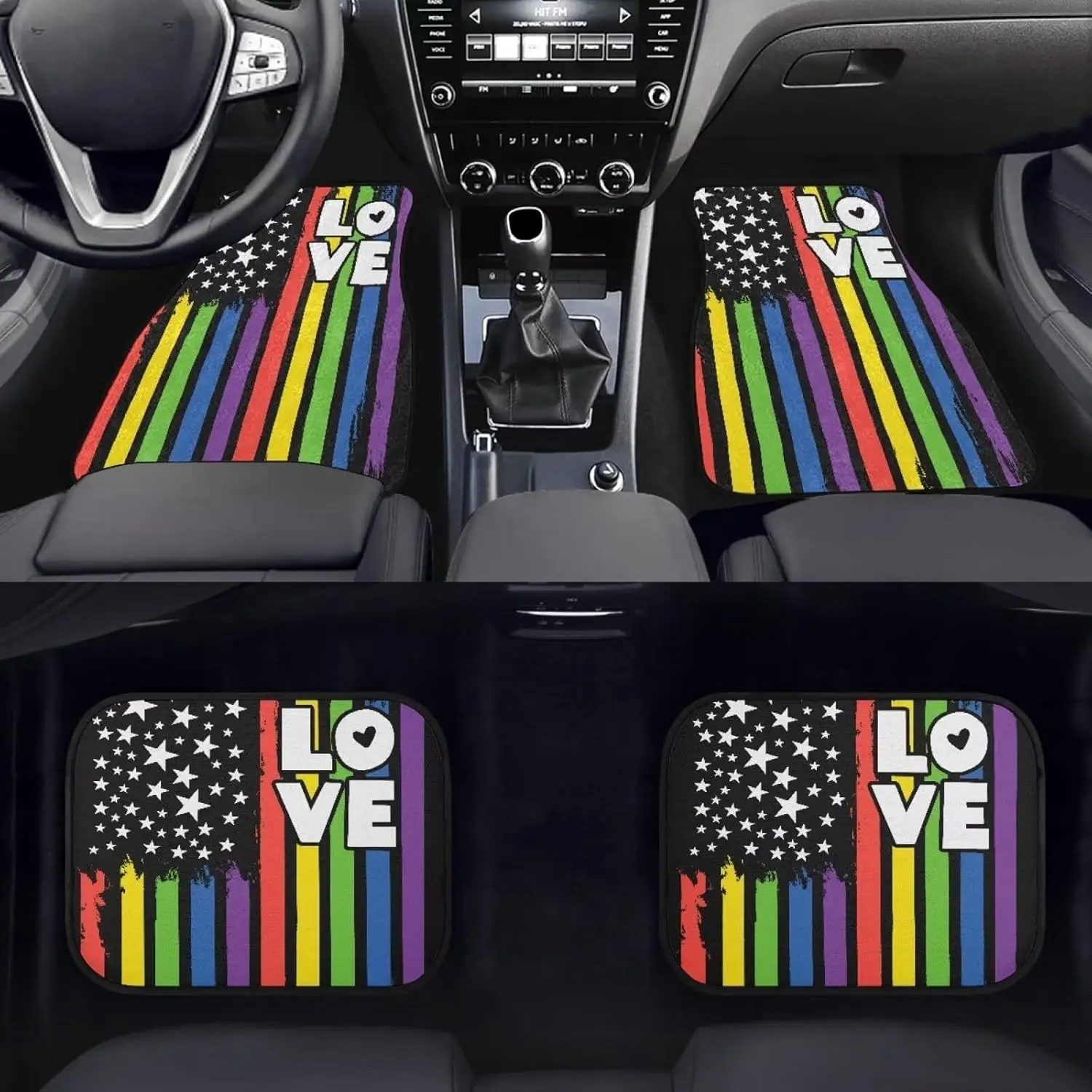 Colorful Car Mat Rainbow Pride Flag Car Floor Mat 4pcs Full Set LGBT Flag Auto Accessory Anti Slip Vehicle Front Rear Floor Mats
