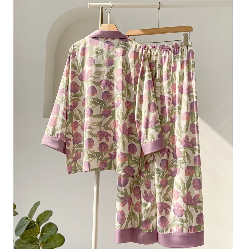 Tulip Print Pyjama Vrouwen Zoete Toevallige Pyjama Set 2023 Nieuwe Lente En Herfst Lange Mouwen Suits Kan Gedragen Worden out Nachtkleding