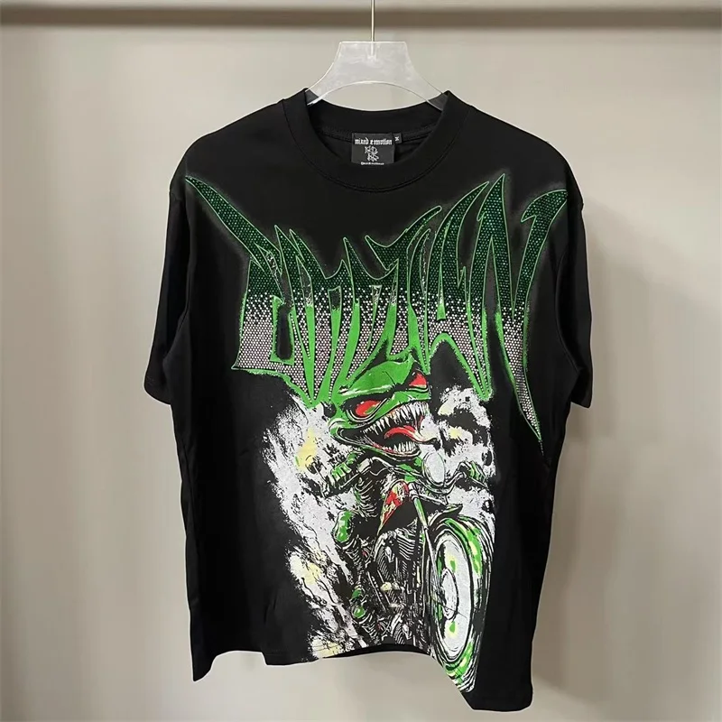 

Hot Diamond Design MIXED EMOTION T-Shirts Men Women American High Street Oversized Black Short Sleeve
