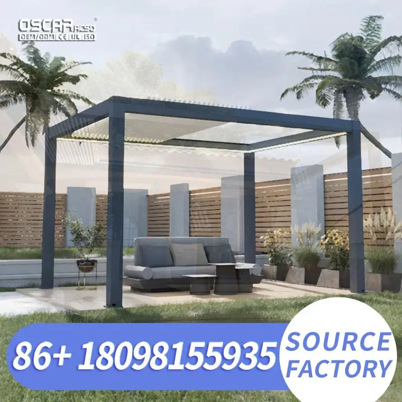 Adjustable Electric Aluminum Waterproof Sun Shade Pavilion for Villa Backyard Outdoor Lounge pergola